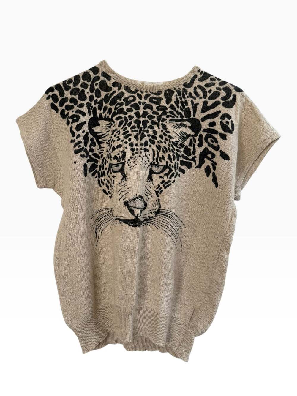 Vintage Leopard Print Short Sleeve Sweater Top
